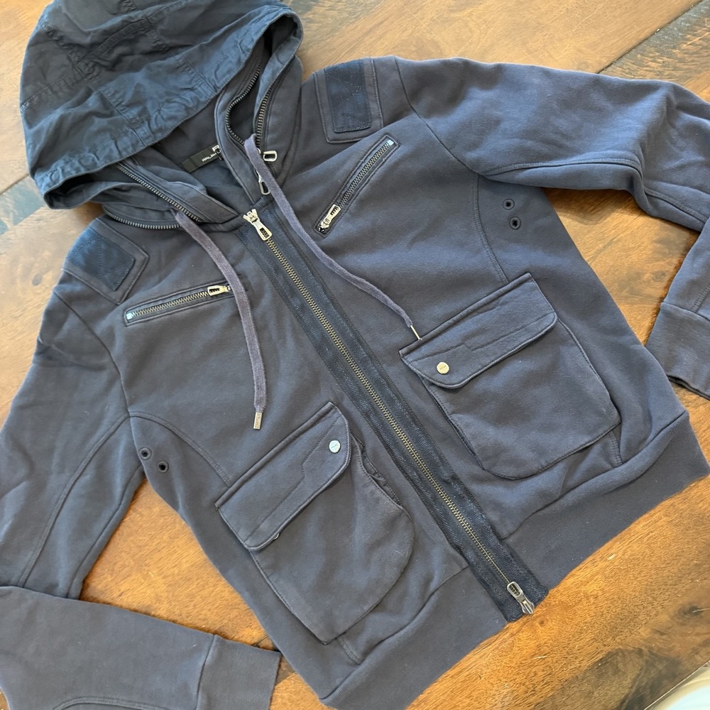 RLX Ralph Lauren Hoodie Mens Medium Blue Full Zip Utility Fleece Jacket M